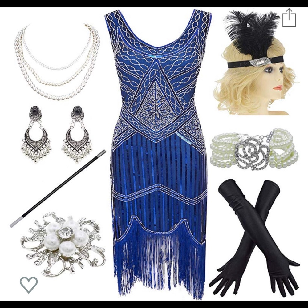 1920s fringed gatsby dress and accessories